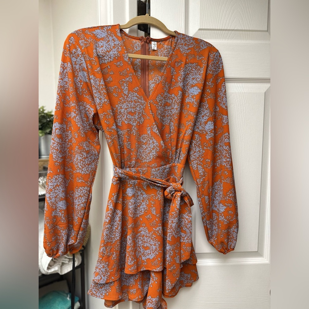 Floral Orange Wrap Dress